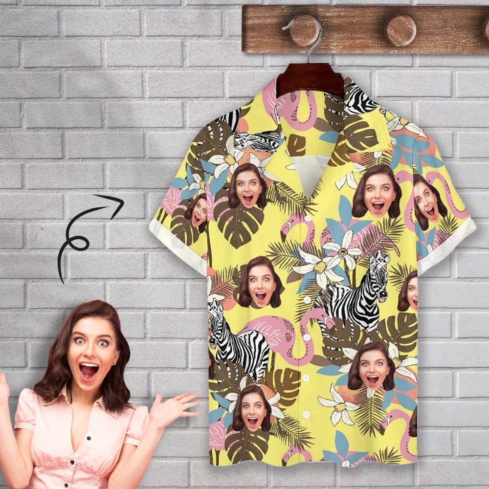Cuban Collar Shirt with Face Yellow Zebra Create Your Own Shirt