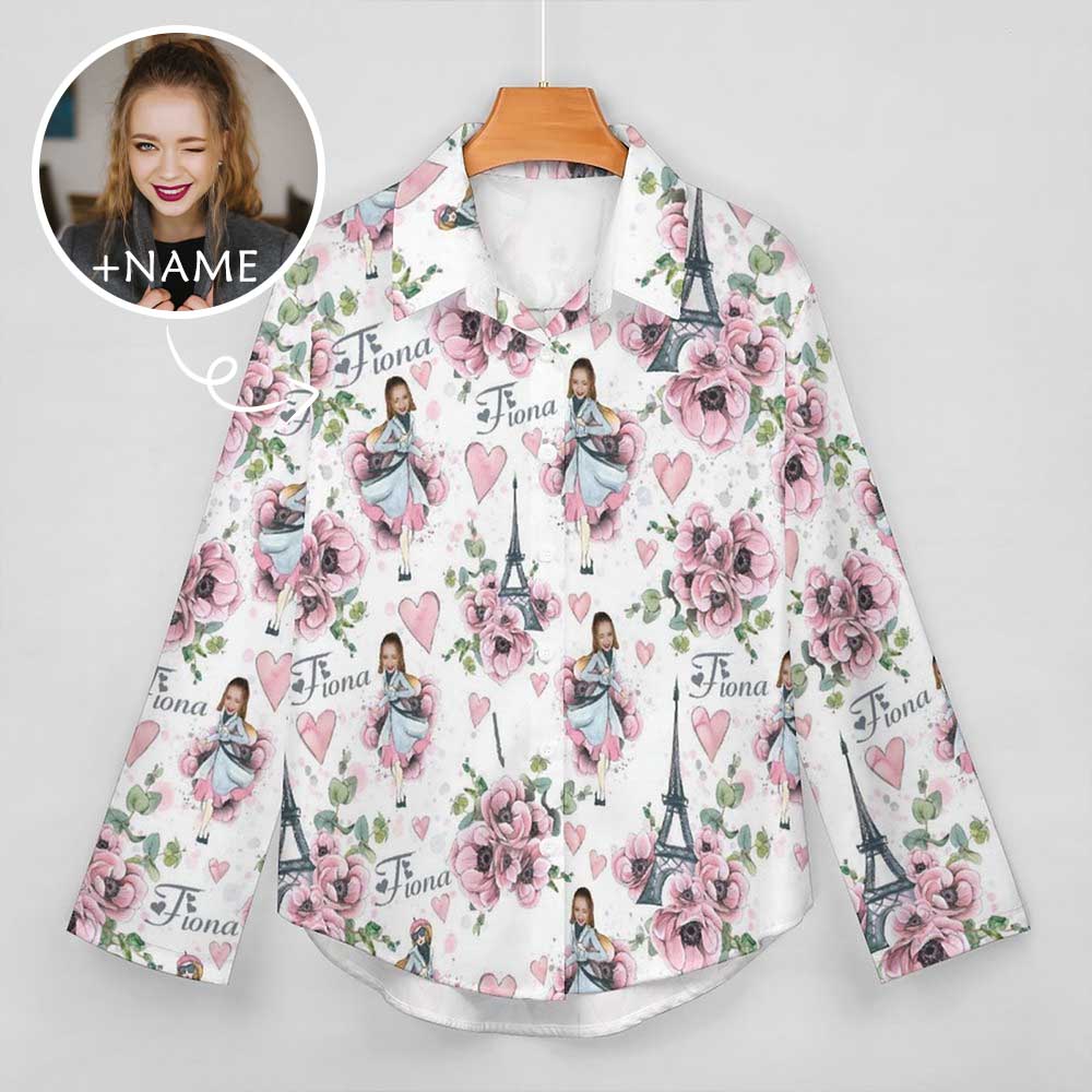 Women Pink Flower Hawaiian Shirt