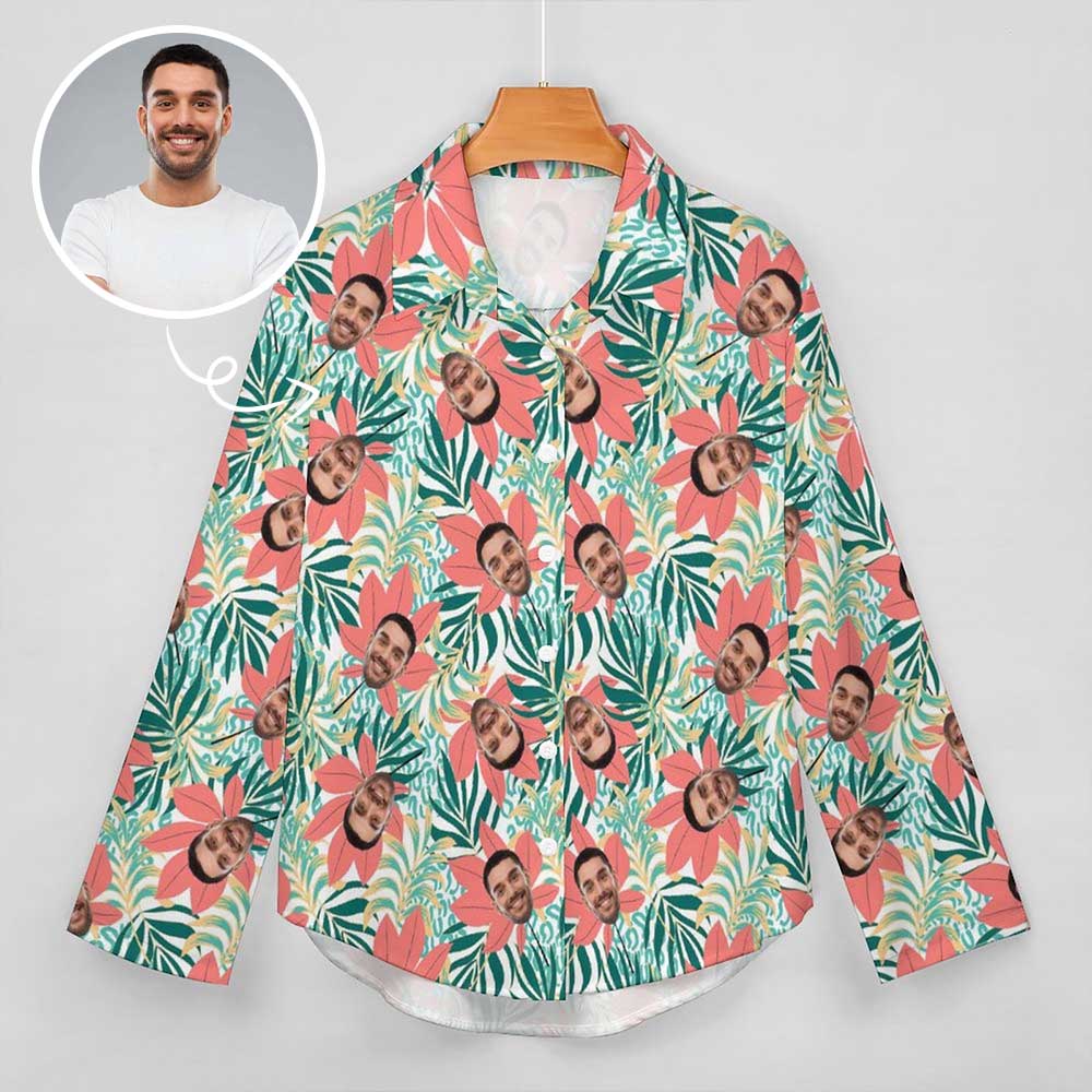  Flower Leaf Face Hawaiian Shirt for Women 