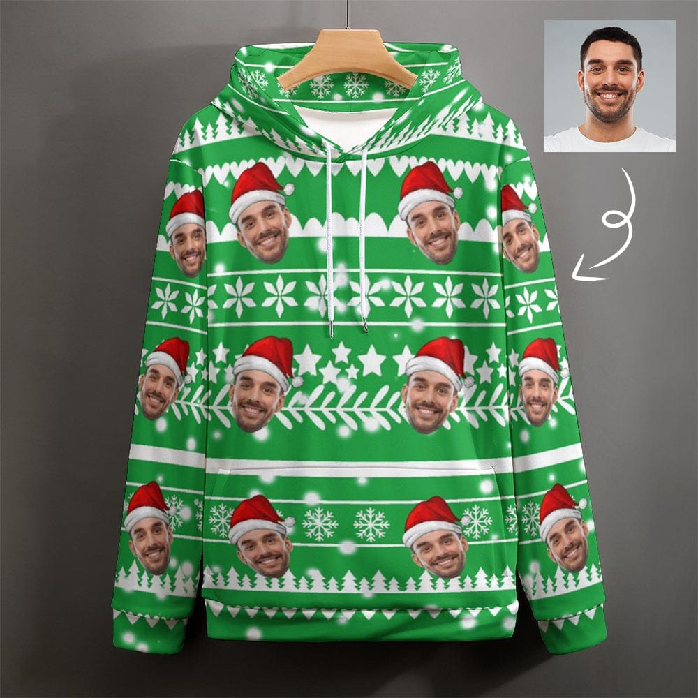 Personalised Hoodies Custom Face Christmas Green Unisex Loose Hoodie