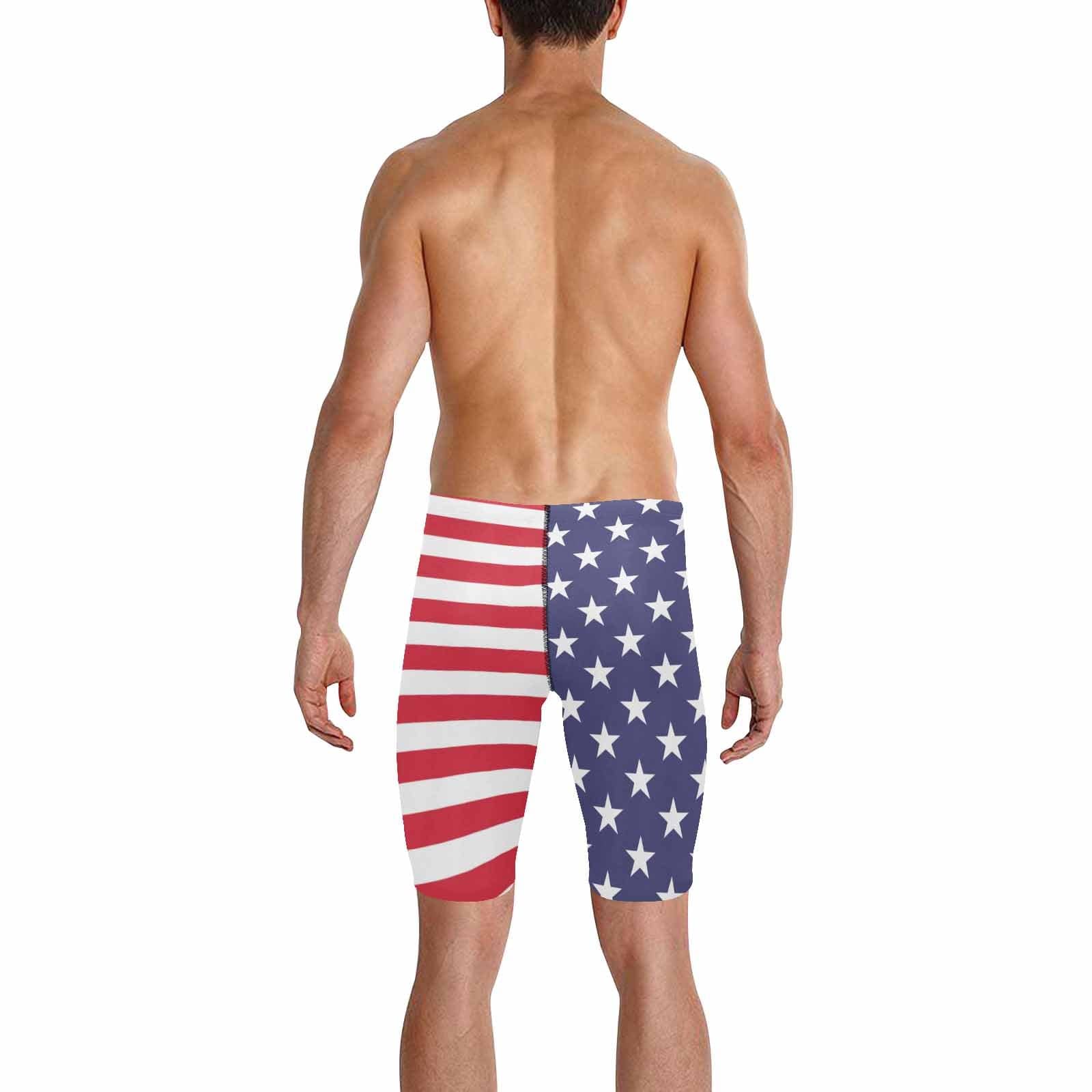 Custom #Independence Day# American Flag Men's Knee Length Swimming Trunks Summer Swim Shorts for Him - YesCustom