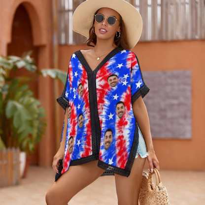 Custom #Independence Day# Custom Face American Style Women's One Piece Cover Up Dress - YesCustom