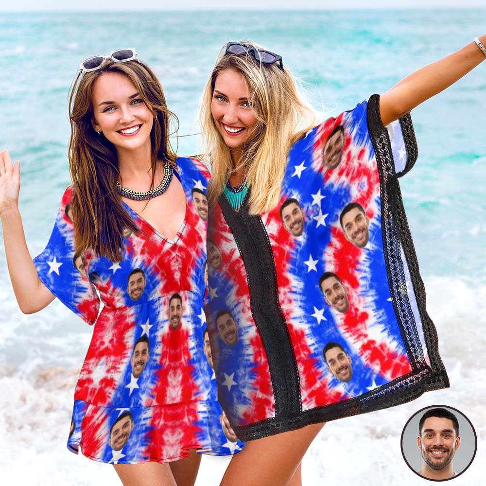 Custom #Independence Day# Custom Face American Style Women's One Piece Cover Up Dress - YesCustom