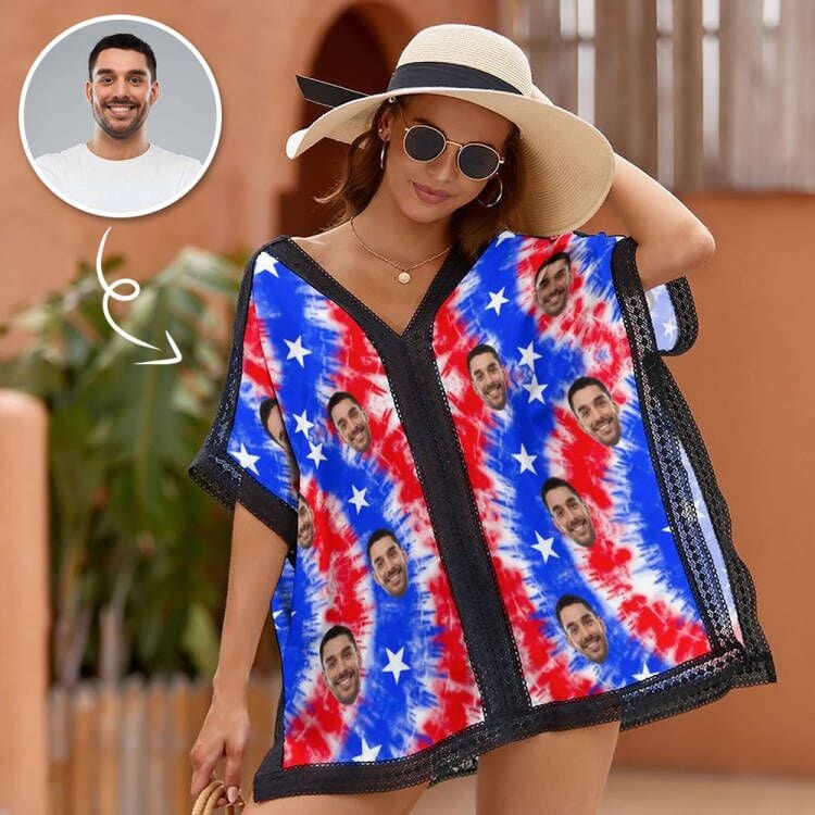 Custom #Independence Day# Custom Face American Style Women's One Piece Cover Up Dress - YesCustom