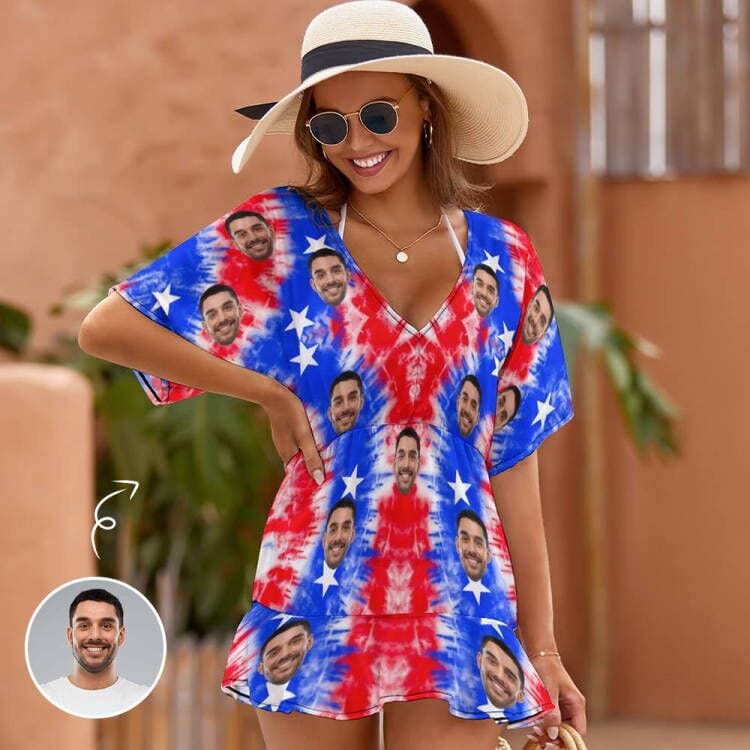 Custom #Independence Day# Custom Face American Style Women's One Piece Cover Up Dress - YesCustom