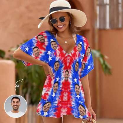 Custom #Independence Day# Custom Face American Style Women's One Piece Cover Up Dress - YesCustom