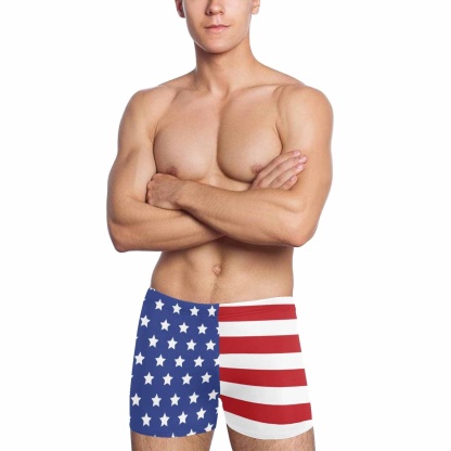 Custom #Independence Day#American Flag Men's Athletic Swim Jammers Quick Dry Waterproof Compression Square Leg Swim Briefs Swimsuit - YesCustom