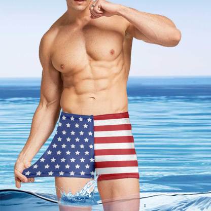 Custom #Independence Day#American Flag Men's Athletic Swim Jammers Quick Dry Waterproof Compression Square Leg Swim Briefs Swimsuit - YesCustom