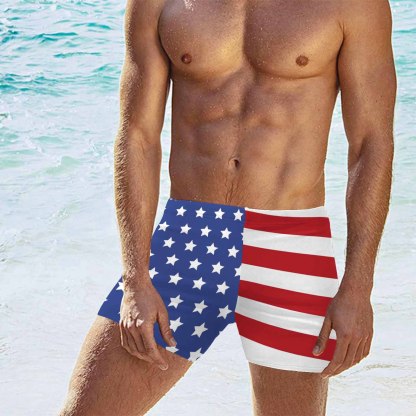 Custom #Independence Day#American Flag Men's Athletic Swim Jammers Quick Dry Waterproof Compression Square Leg Swim Briefs Swimsuit - YesCustom