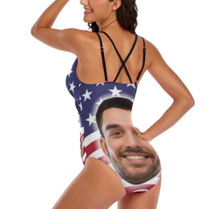 Custom #Independence Day#Custom Big Face Swimsuit Personalized Women's One Piece Swimsuit With Lover's Face - YesCustom