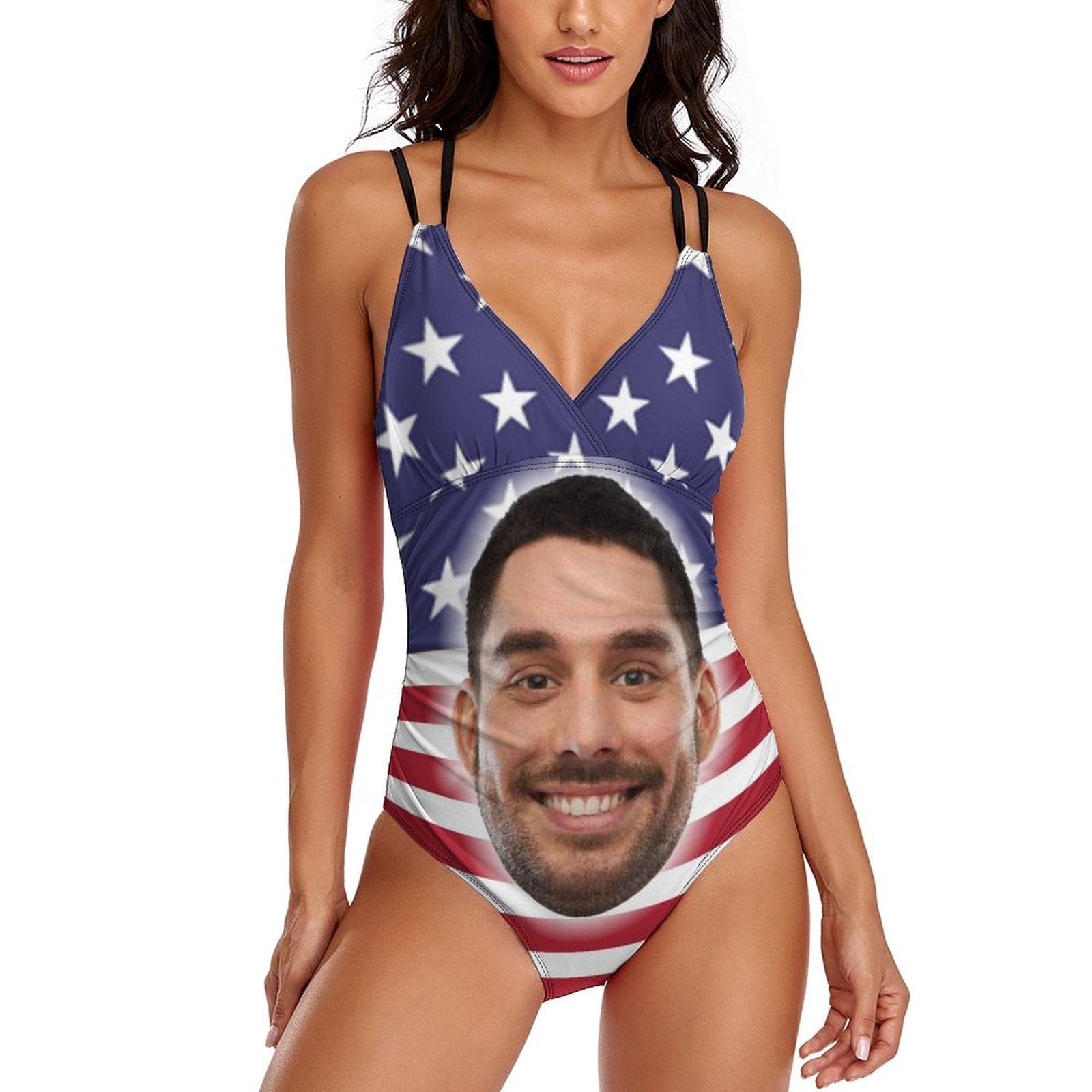 Custom #Independence Day#Custom Big Face Swimsuit Personalized Women's One Piece Swimsuit With Lover's Face - YesCustom