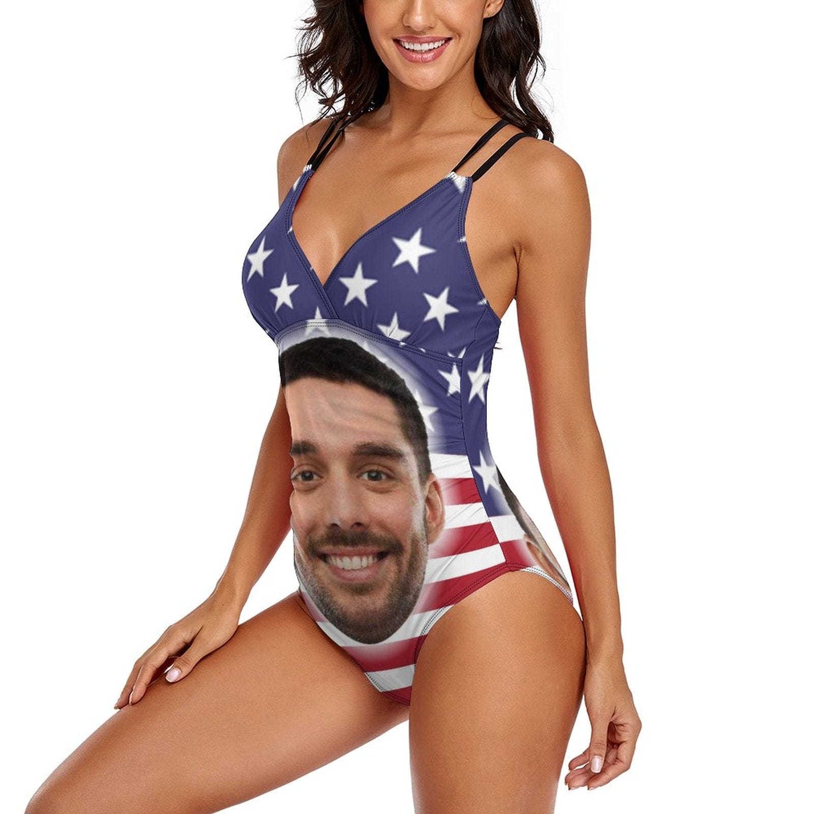 Custom #Independence Day#Custom Big Face Swimsuit Personalized Women's One Piece Swimsuit With Lover's Face - YesCustom