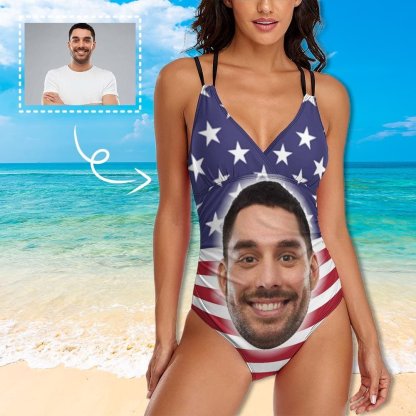 Custom #Independence Day#Custom Big Face Swimsuit Personalized Women's One Piece Swimsuit With Lover's Face - YesCustom