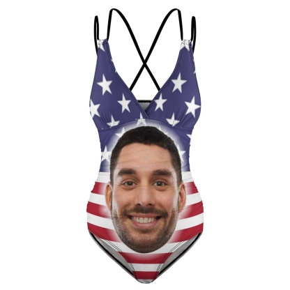 Custom #Independence Day#Custom Big Face Swimsuit Personalized Women's One Piece Swimsuit With Lover's Face - YesCustom