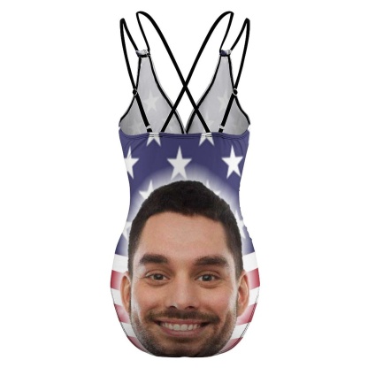 Custom #Independence Day#Custom Big Face Swimsuit Personalized Women's One Piece Swimsuit With Lover's Face - YesCustom