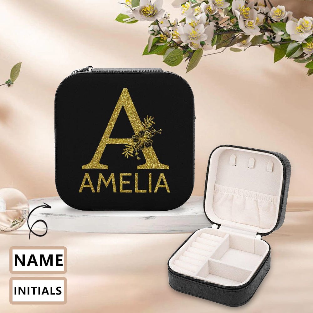 Custom Name&Initials Black Jewelry Storage Box Jewelry Decorative Trinket Case