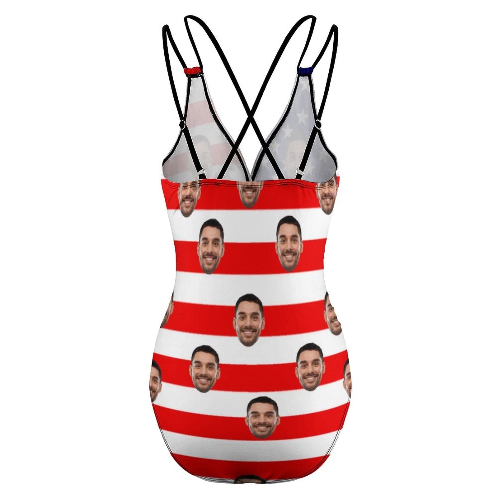 Custom #July 4-4th of July Custom Face Stripe Flag Swimsuit Personalized Women's One Piece Swimsuit - YesCustom