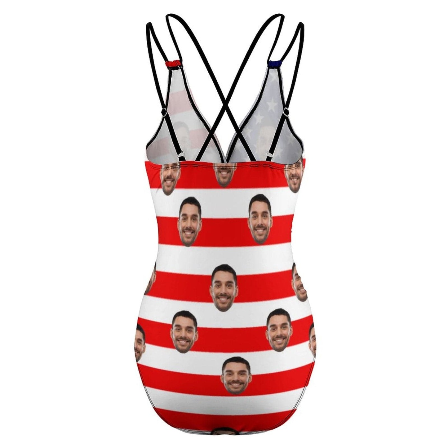 Custom #July 4-4th of July Custom Face Stripe Flag Swimsuit Personalized Women's One Piece Swimsuit - YesCustom