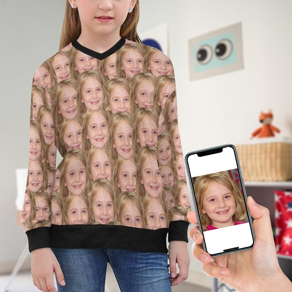 Custom Face Sweaters Personalised Seamless Girls Print V-Neck Sweater