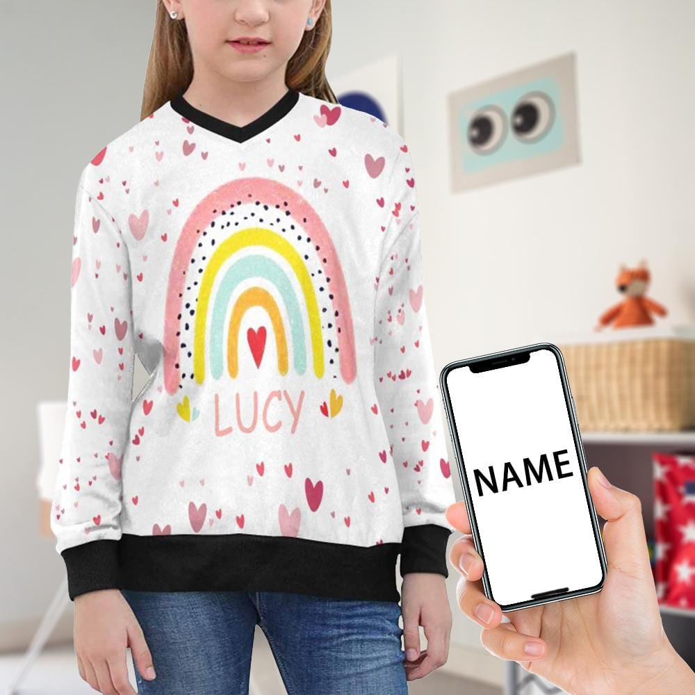 Personalized Sweater Custom Name Love Rainbow Girls V-Neck Sweater