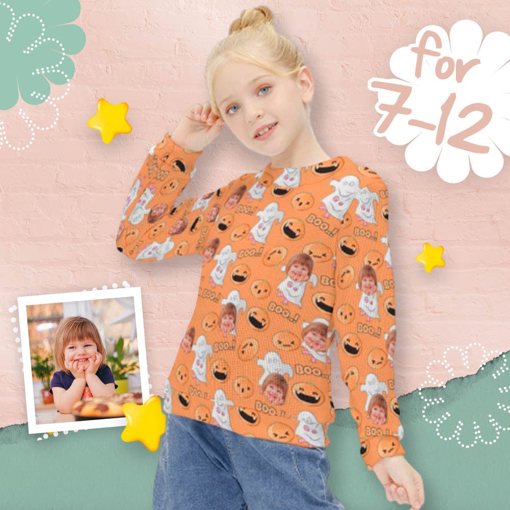 Custom Face Sweaters Orange Halloween Pullover Kid's Crewneck Sweater