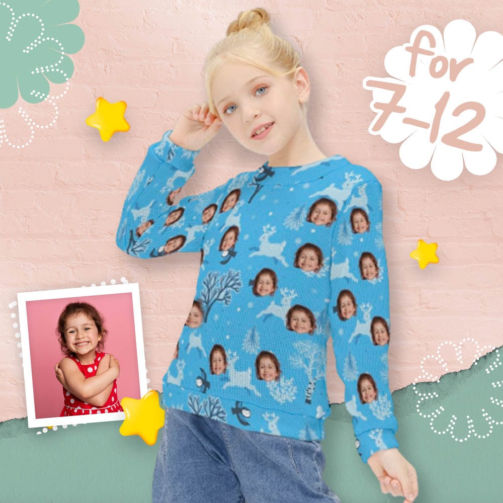Custom Face Sweaters Blue Fawn Pullover Kid's Crewneck Sweater