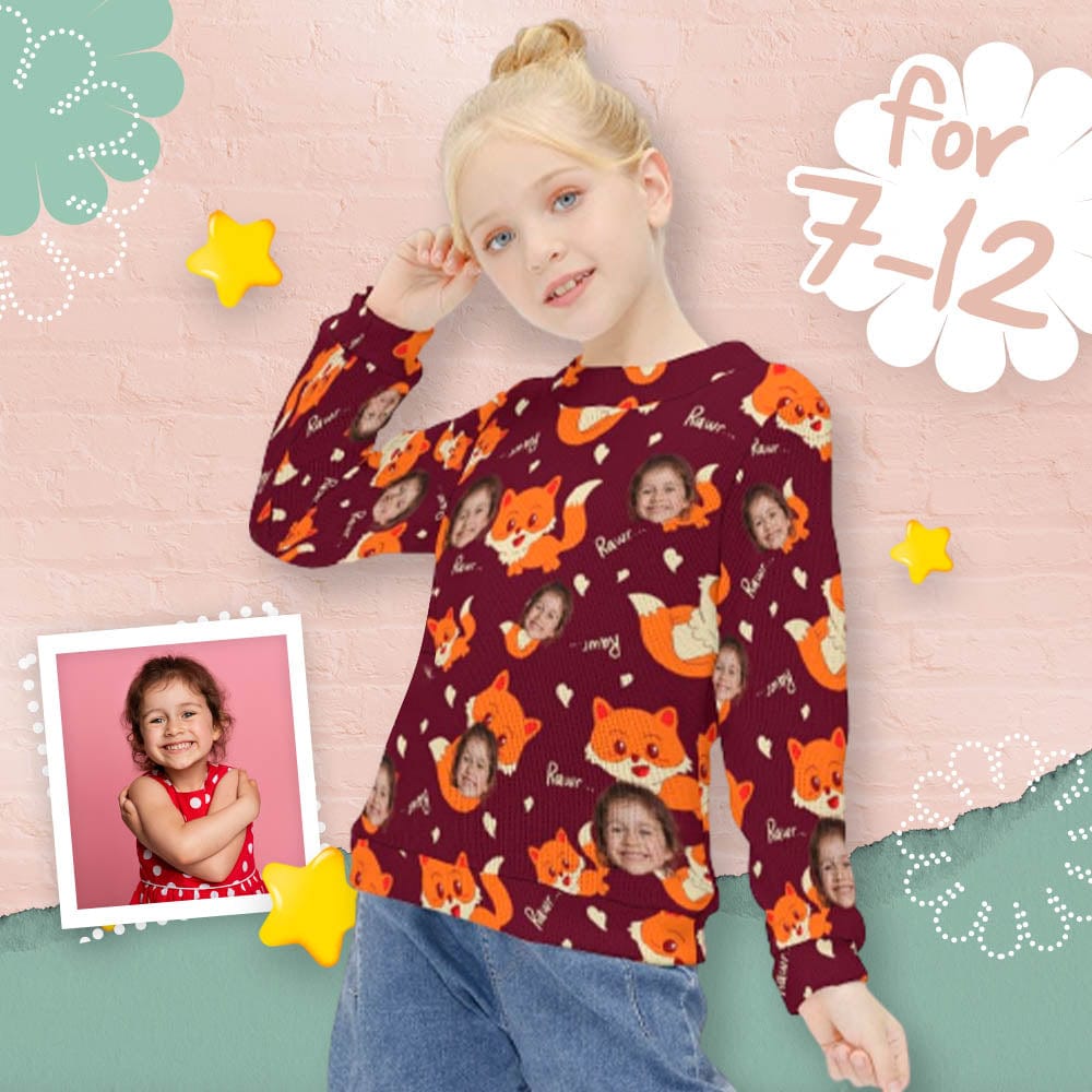 Custom Face Sweaters Red Kitten Pullover Kid's Crewneck Sweater