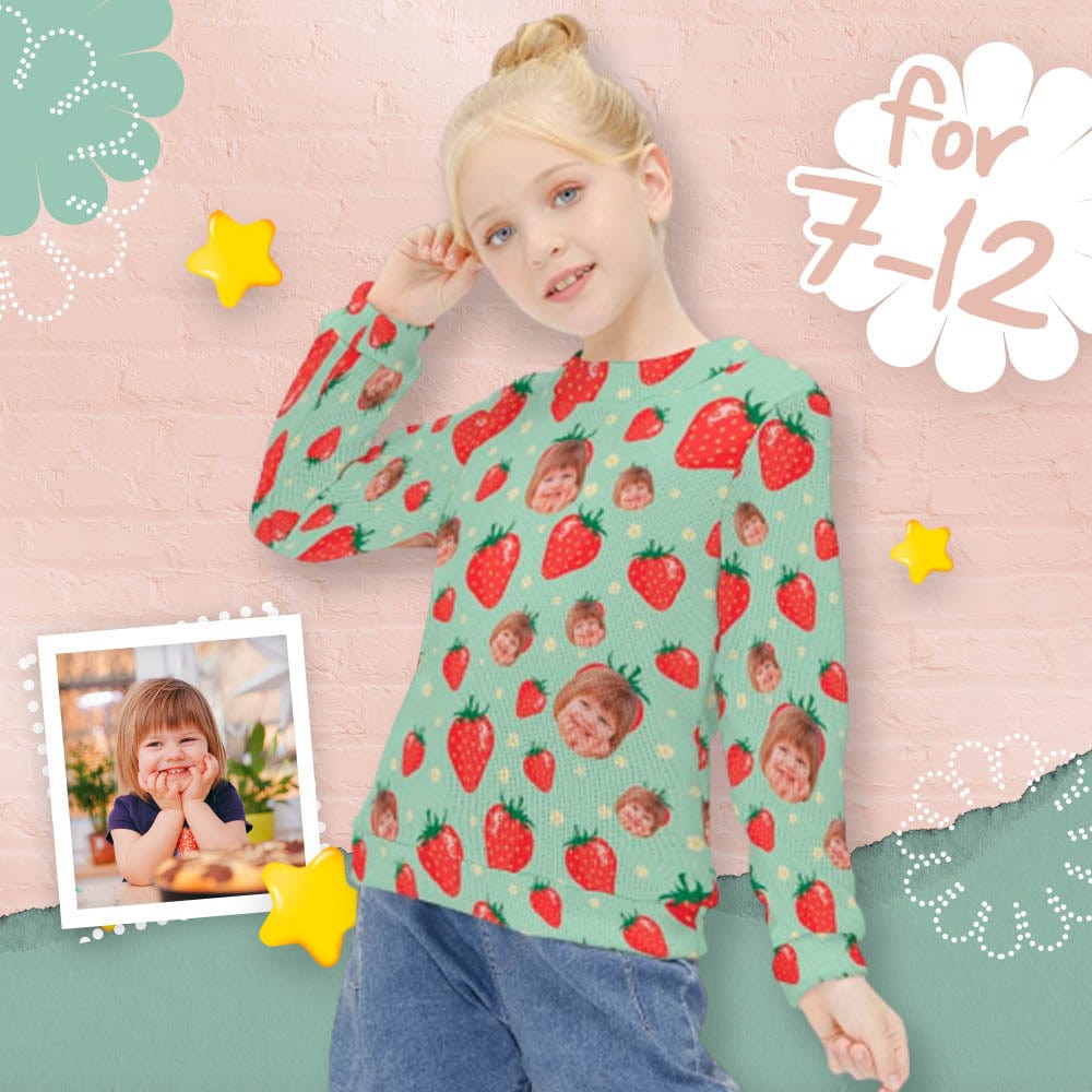 Custom Face Sweaters Red Strawberry Pullover Kid's Crewneck Sweater For Girls