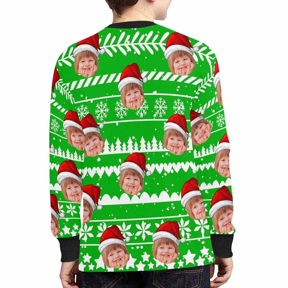 Custom #7-16Y Custom Face Happy Christmas Kids' Rib Cuff Long Sleeve T-shirt - YesCustom