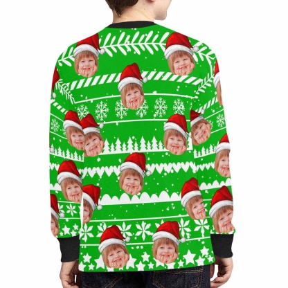 Custom #7-16Y Custom Face Happy Christmas Kids' Rib Cuff Long Sleeve T-shirt - YesCustom