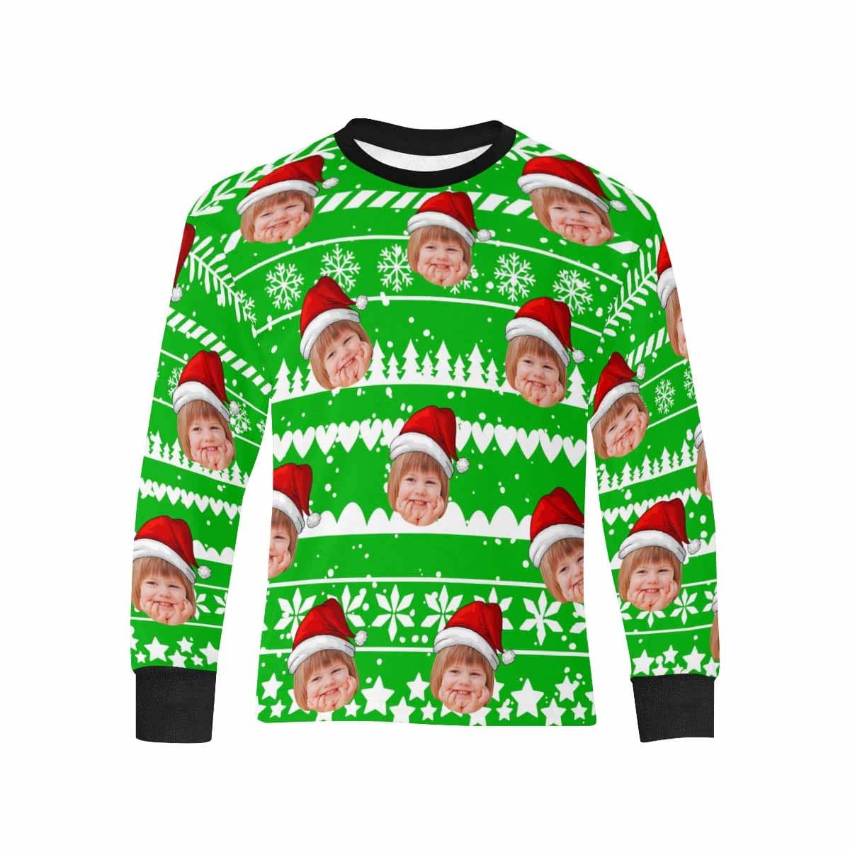 Custom #7-16Y Custom Face Happy Christmas Kids' Rib Cuff Long Sleeve T-shirt - YesCustom
