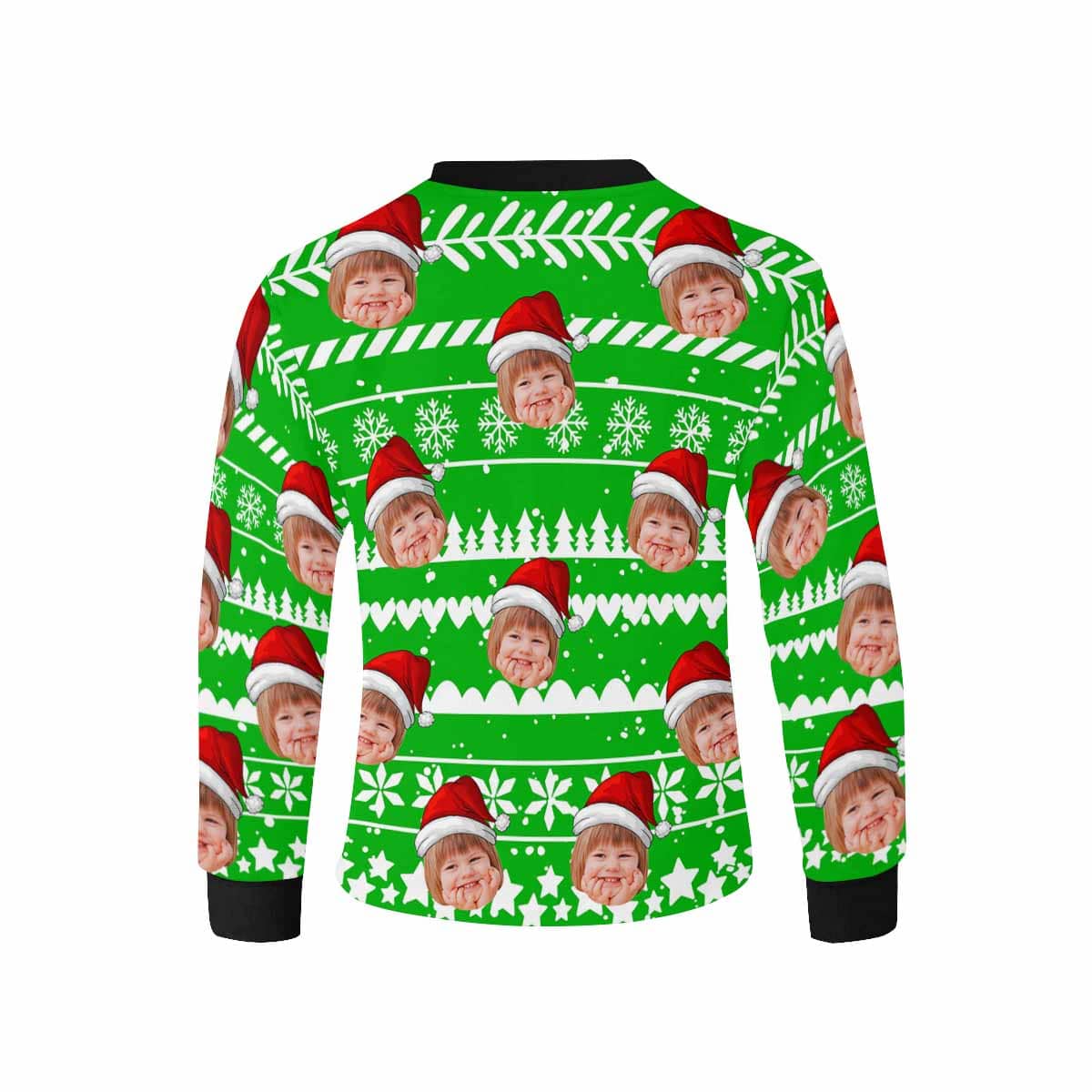Custom #7-16Y Custom Face Happy Christmas Kids' Rib Cuff Long Sleeve T-shirt - YesCustom
