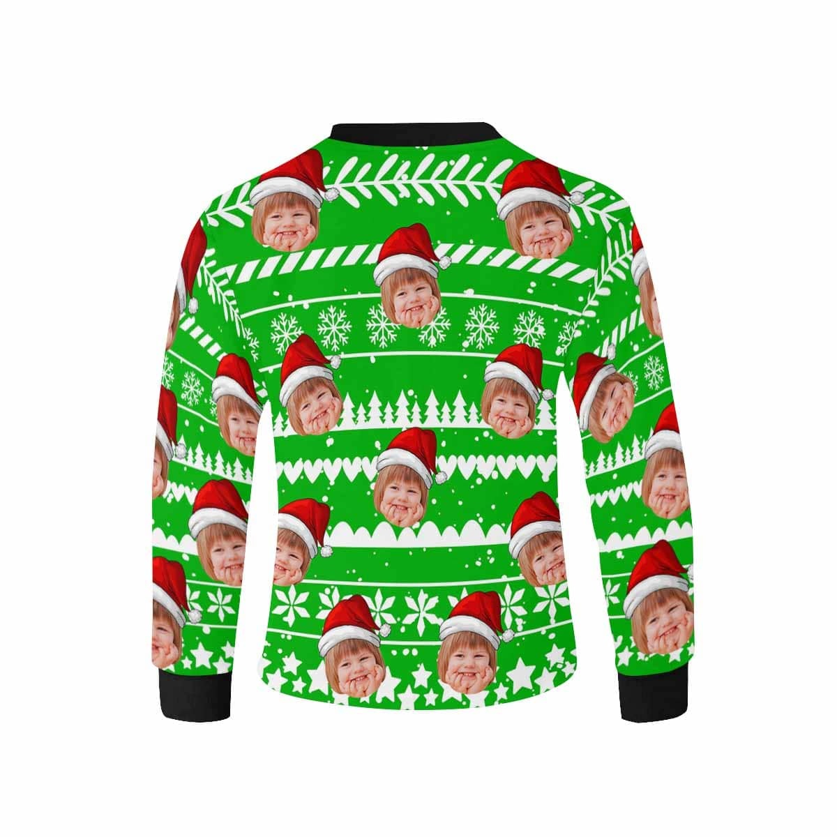 Custom #7-16Y Custom Face Happy Christmas Kids' Rib Cuff Long Sleeve T-shirt - YesCustom