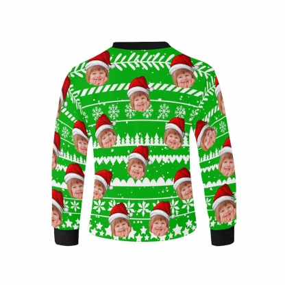 Custom #7-16Y Custom Face Happy Christmas Kids' Rib Cuff Long Sleeve T-shirt - YesCustom
