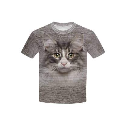 Custom #6-15Y Custom Photo Cute Cat Face Kid's All Over Print T-shirt - YesCustom
