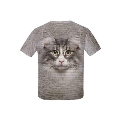 Custom #6-15Y Custom Photo Cute Cat Face Kid's All Over Print T-shirt - YesCustom