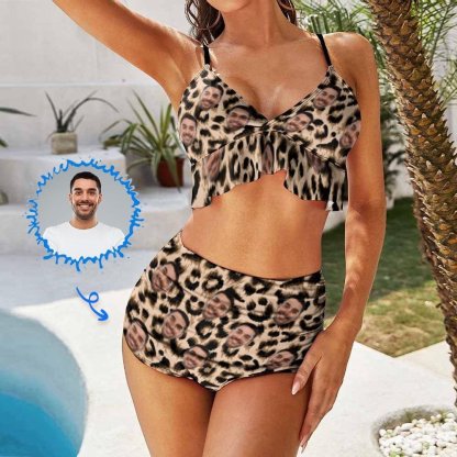 Custom #Leopard Bikini Set #Husband/Boyfriend Face On-Personalized Women's Swimwear Bikini Swimsuit Beach Bathing Suit Travel Boat Cruise Pool Party Outfits - YesCustom