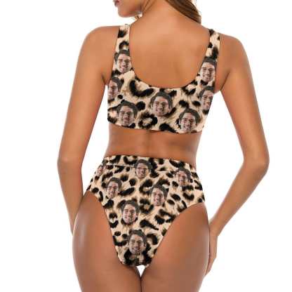Custom #Leopard Bikini Set #Husband/Boyfriend Face On-Personalized Women's Swimwear Bikini Swimsuit Beach Bathing Suit Travel Boat Cruise Pool Party Outfits - YesCustom