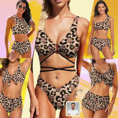 Custom #Leopard Bikini Set #Husband/Boyfriend Face On-Personalized Women's Swimwear Bikini Swimsuit Beach Bathing Suit Travel Boat Cruise Pool Party Outfits - YesCustom