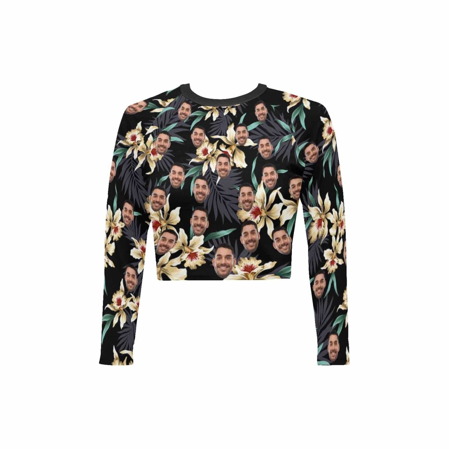 Custom #Long Sleeve Tankini Bikini Top-Custom Face Flowers Long Sleeve Swimwear Top Beach Surf Sunscreen Fashion Cropped Top - YesCustom