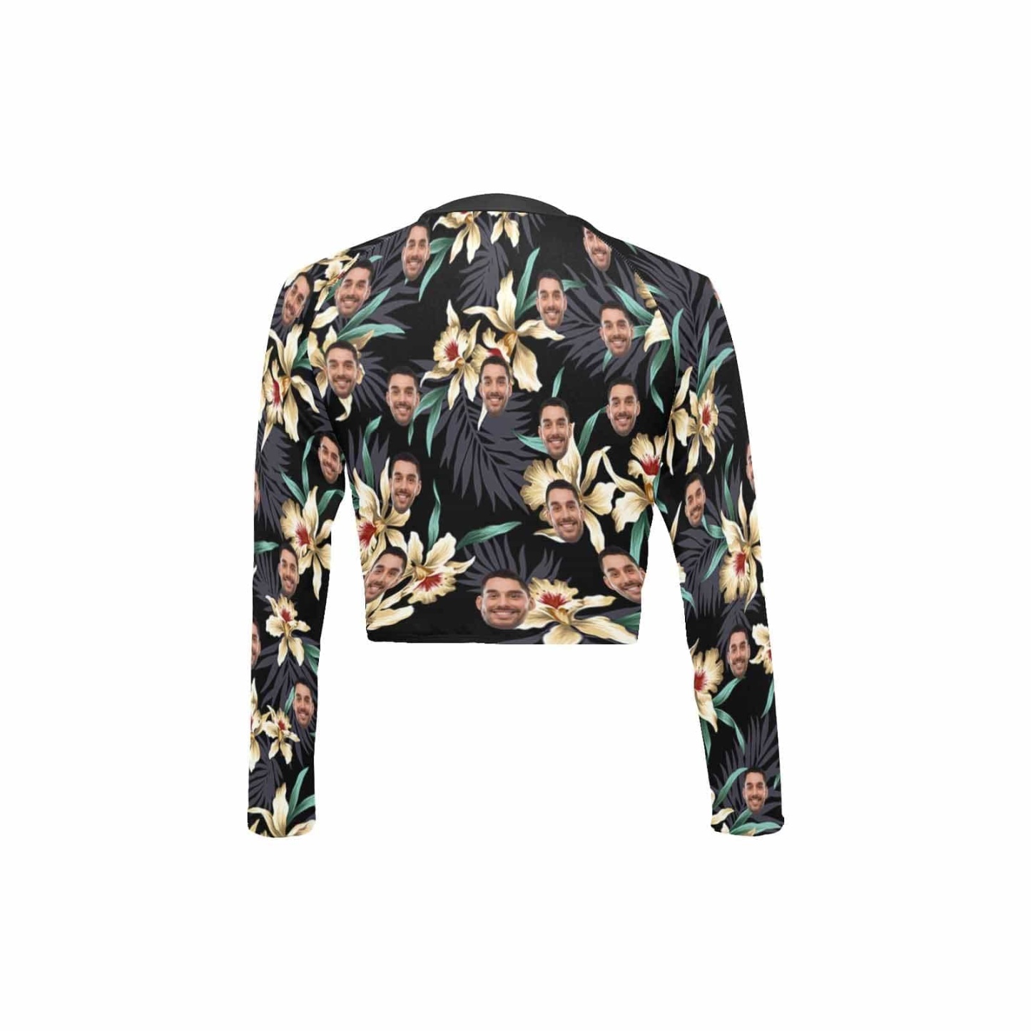 Custom #Long Sleeve Tankini Bikini Top-Custom Face Flowers Long Sleeve Swimwear Top Beach Surf Sunscreen Fashion Cropped Top - YesCustom