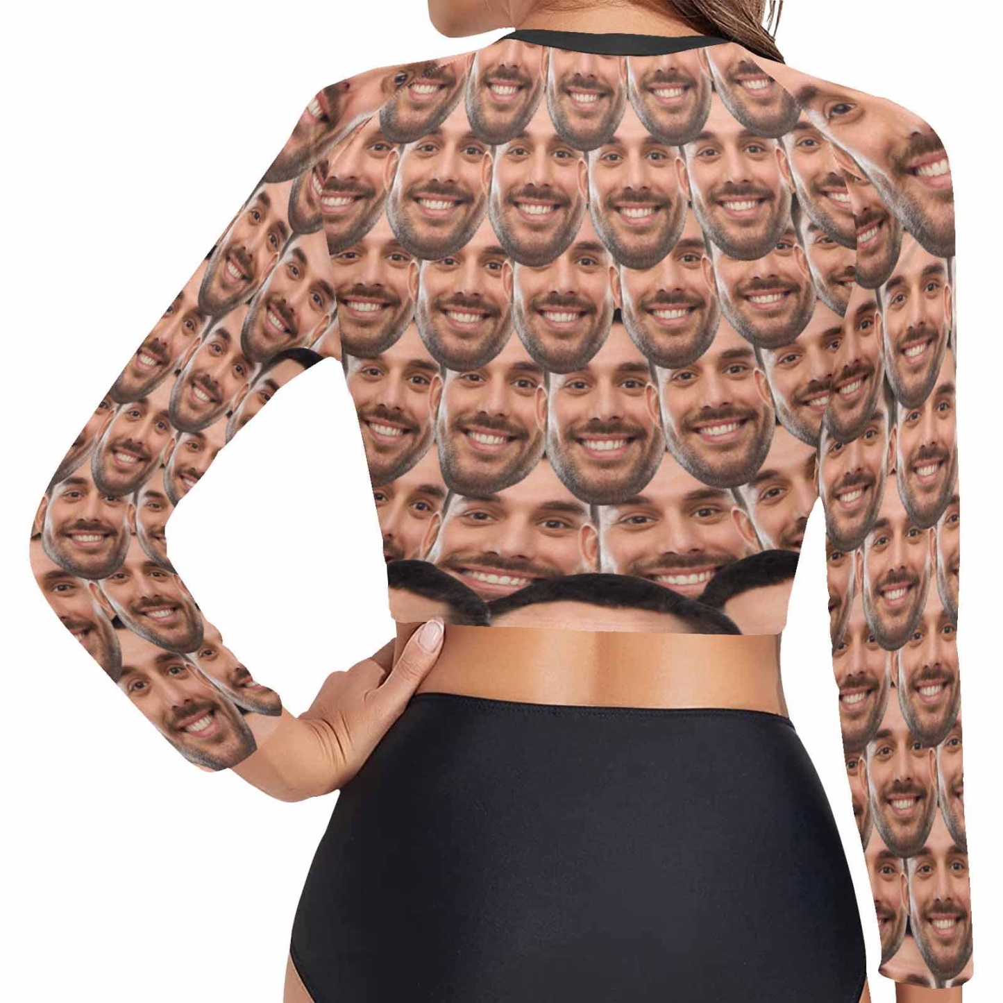 Custom #Long Sleeve Tankini Bikini Top-Custom Funny Face Long Sleeve Swimwear Top Beach Surf Sunscreen Fashion Cropped Top - YesCustom