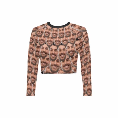 Custom #Long Sleeve Tankini Bikini Top-Custom Funny Face Long Sleeve Swimwear Top Beach Surf Sunscreen Fashion Cropped Top - YesCustom