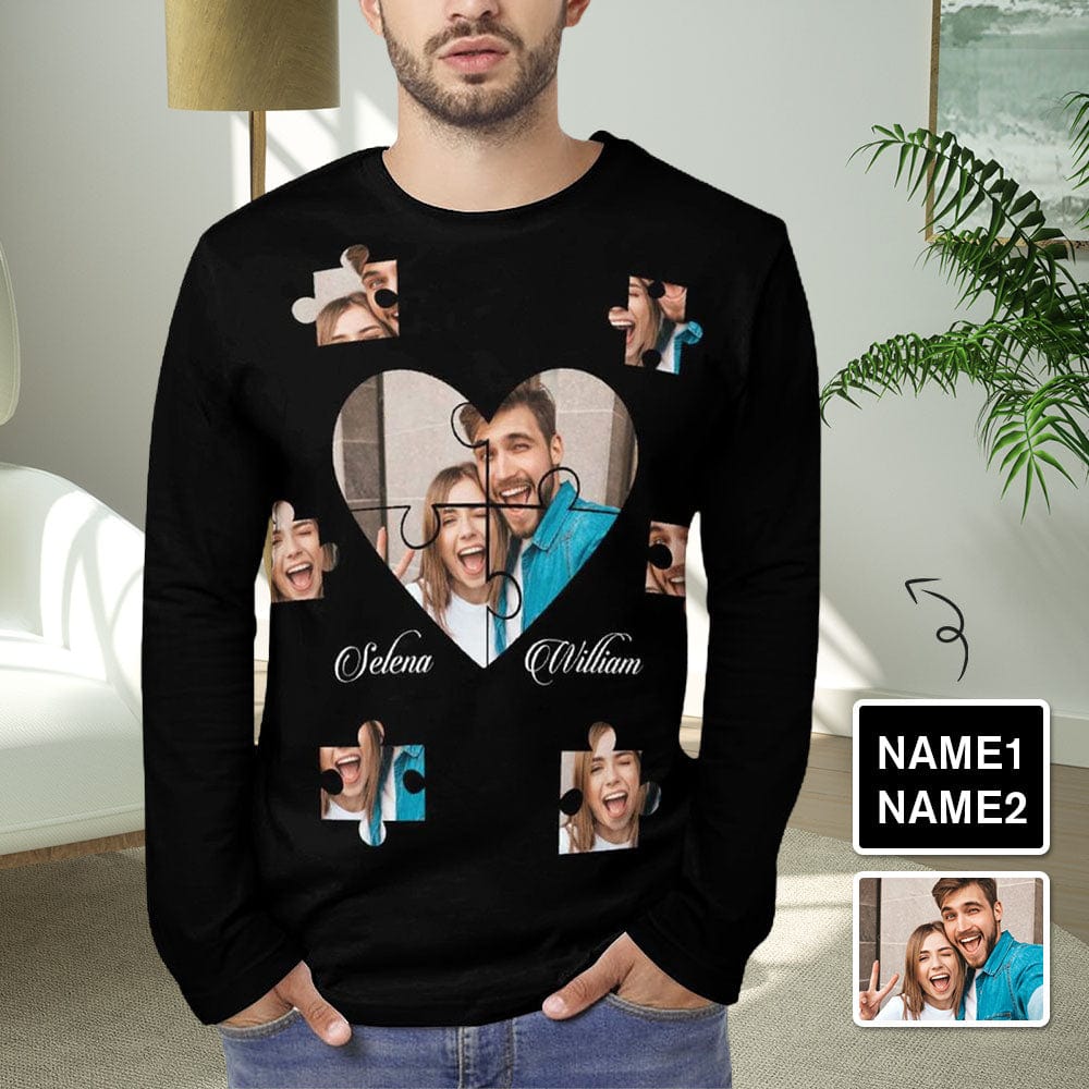 Custom Photo&Name Full Print Long Sleeve T Shirt, Best Gift For Him