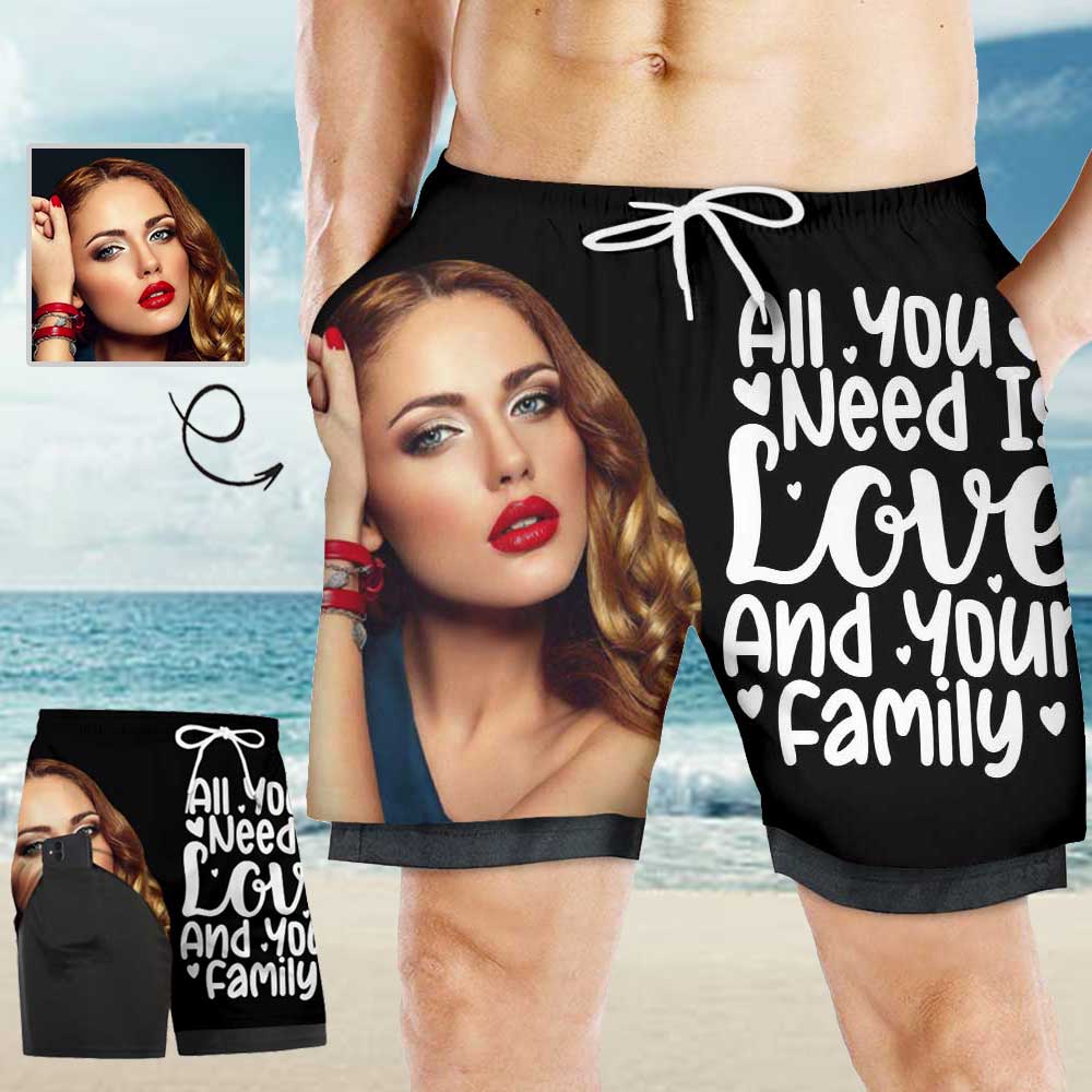 Custom Girlfriend Face Men's Quick Dry 2 in 1 Surfing Beach Shorts