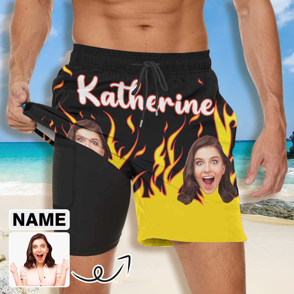 Custom Name&Face Men's 2in1 Surfing Shorts Personalized Beach Shorts