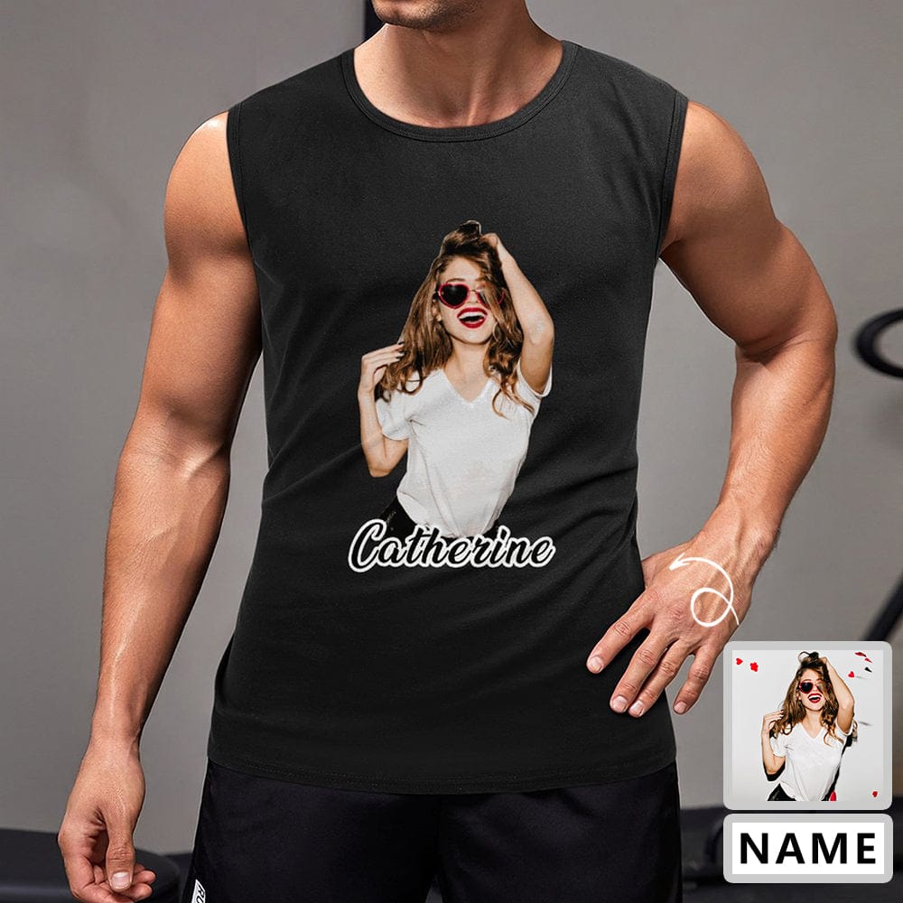 Custom Photo&Name Sleeveless T-Shirt Personalized Men's Tank Top
