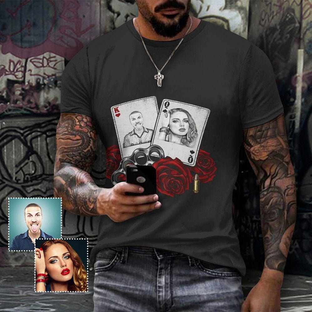 Custom Faces Playing Cards Rose Cotton Men's Full Print Short T-Shirt