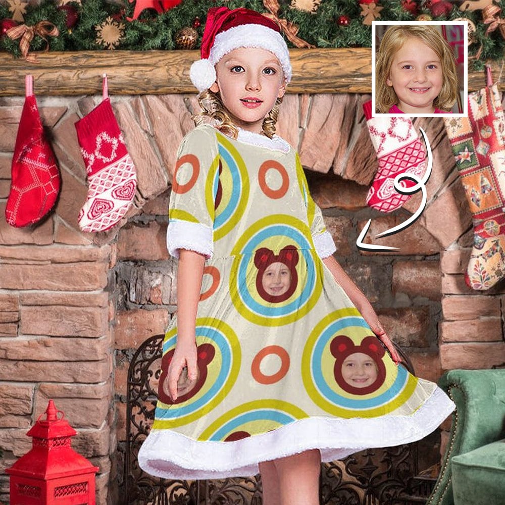 Custom Face Circular Pattern Personalized Christmas Dress For Girls
