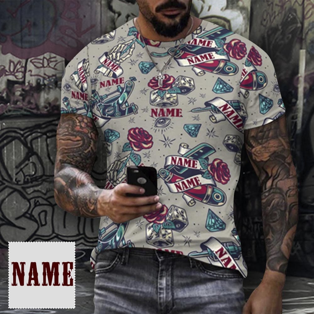 Custom Name Rose Pure Cotton Men's Full Print Short Sleeve T-Shirt